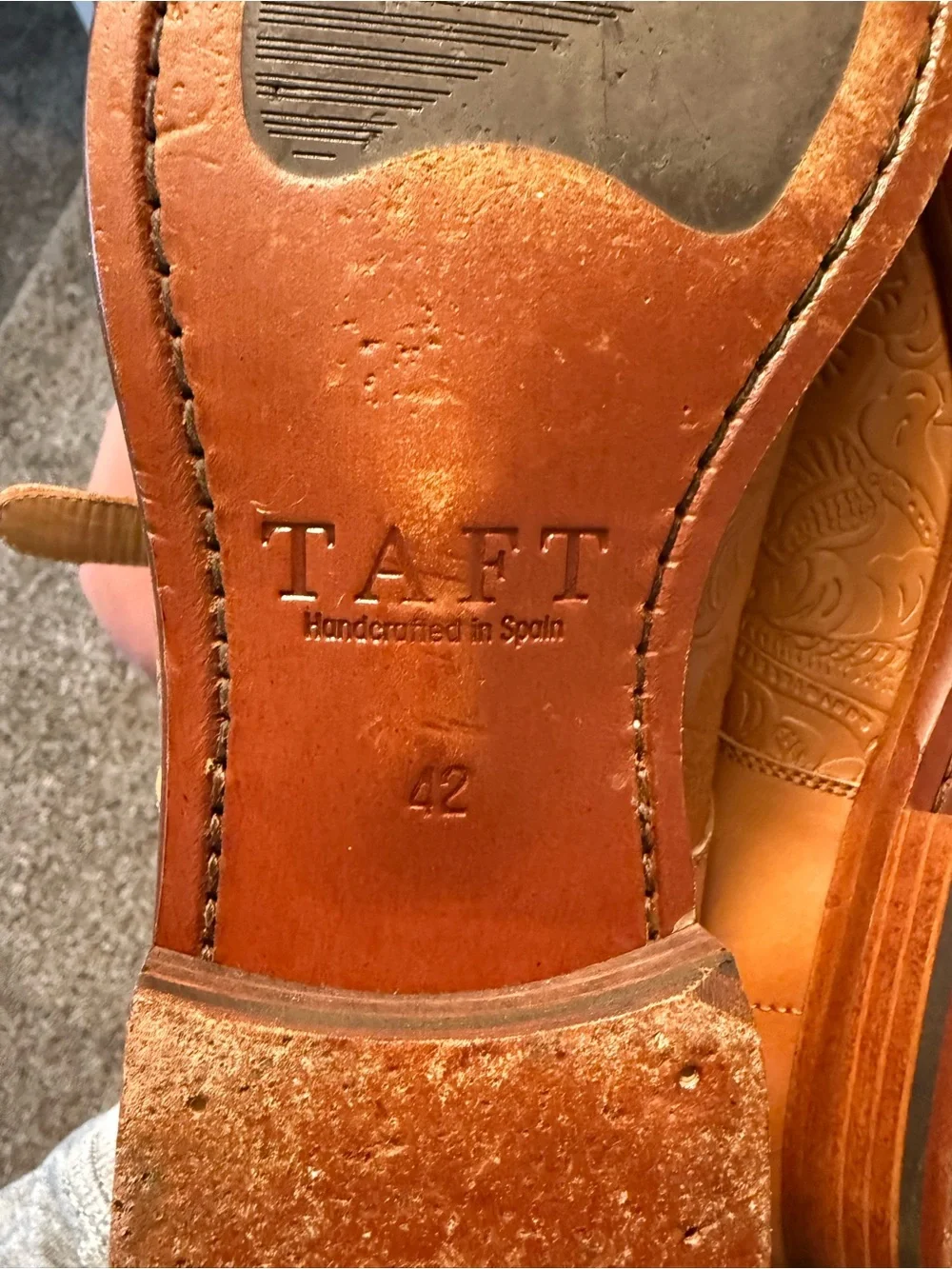 Taft Tan Leather Double Monk Strap Loafers with Embossed Detailing - Picture 5 of 5